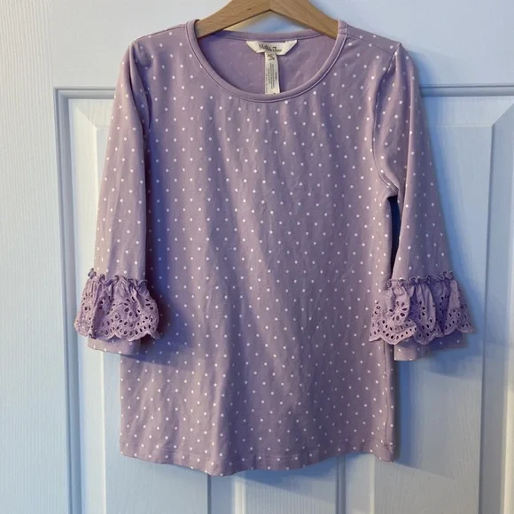 EUC Matilda Jane Purple and White Polka Dot Top - Picture 10 of 11